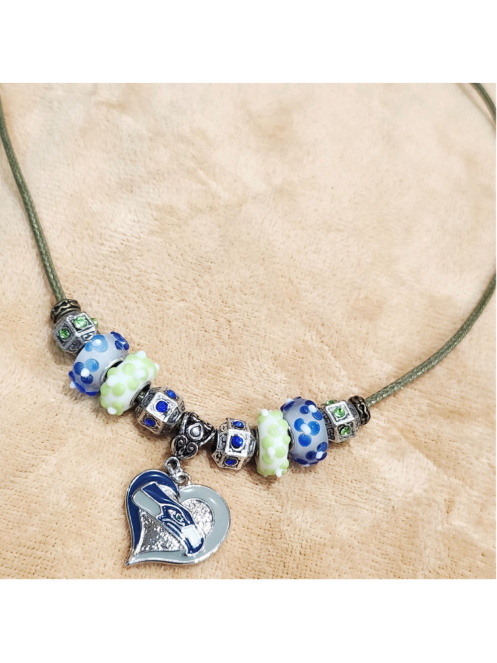 Beaded Seattle Seahawks Charm Handmade Necklace